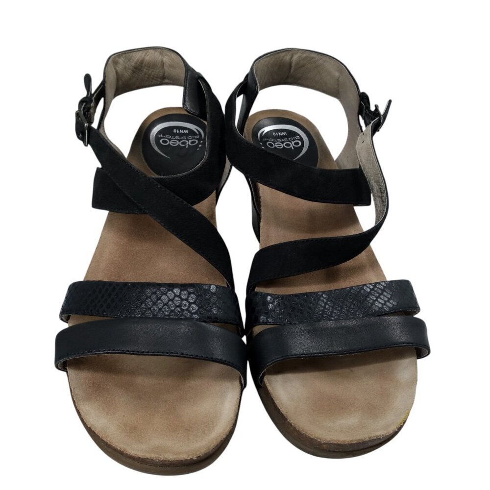 Abeo Bio System Biana Black Heeled Strappy Sandals Size 10 Block Heel Leather - Picture 4 of 14